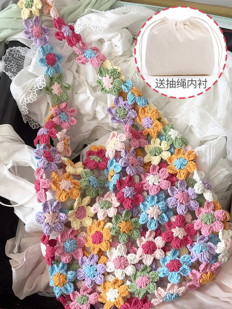 DIY Crochet Bag Material Kit with Yarn, Homemade Knitted Flower Shoulder Bag
