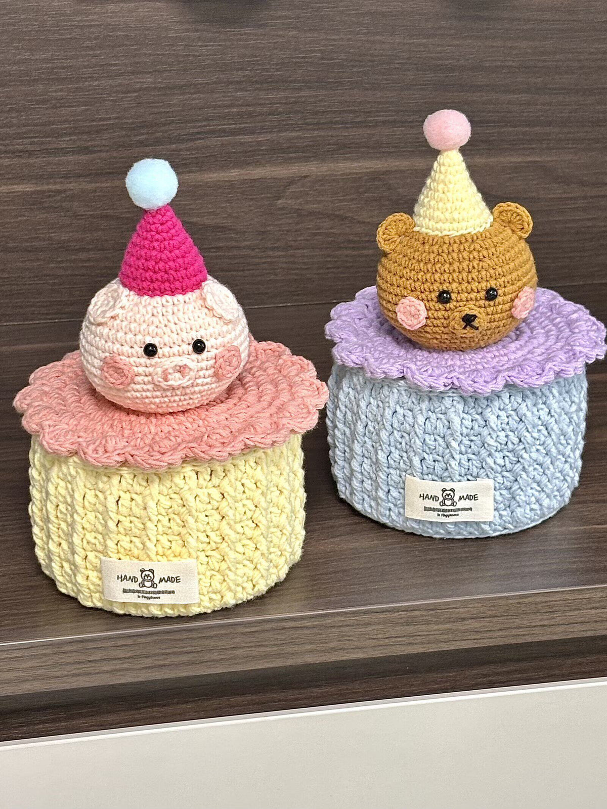 Piggy and Bear Desktop Organizer - DIY Craft Kit with Crochet and Knitting Materials.