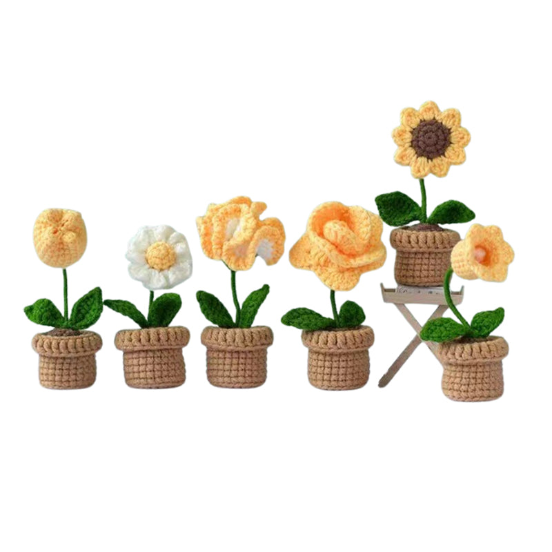 Crochet DIY kit Mini potted plant bouquet, handmade yarn flowers, homemade tulips, car ornaments