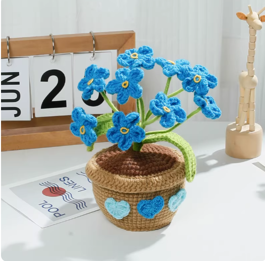 Hand-Woven Flower Bouquet DIY Kit — Featuring Miniature Potted Lotus, Sunflowers, and Handcrafted Crocheted Roses